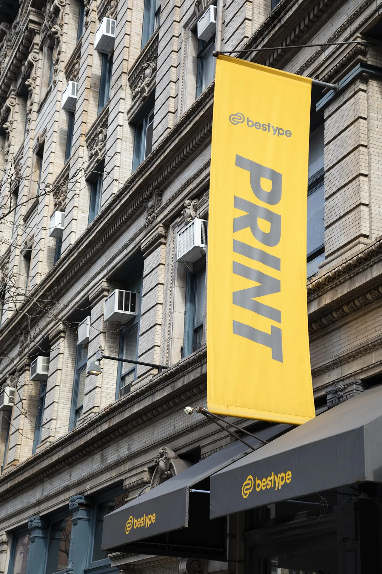 a yellow sign on a building