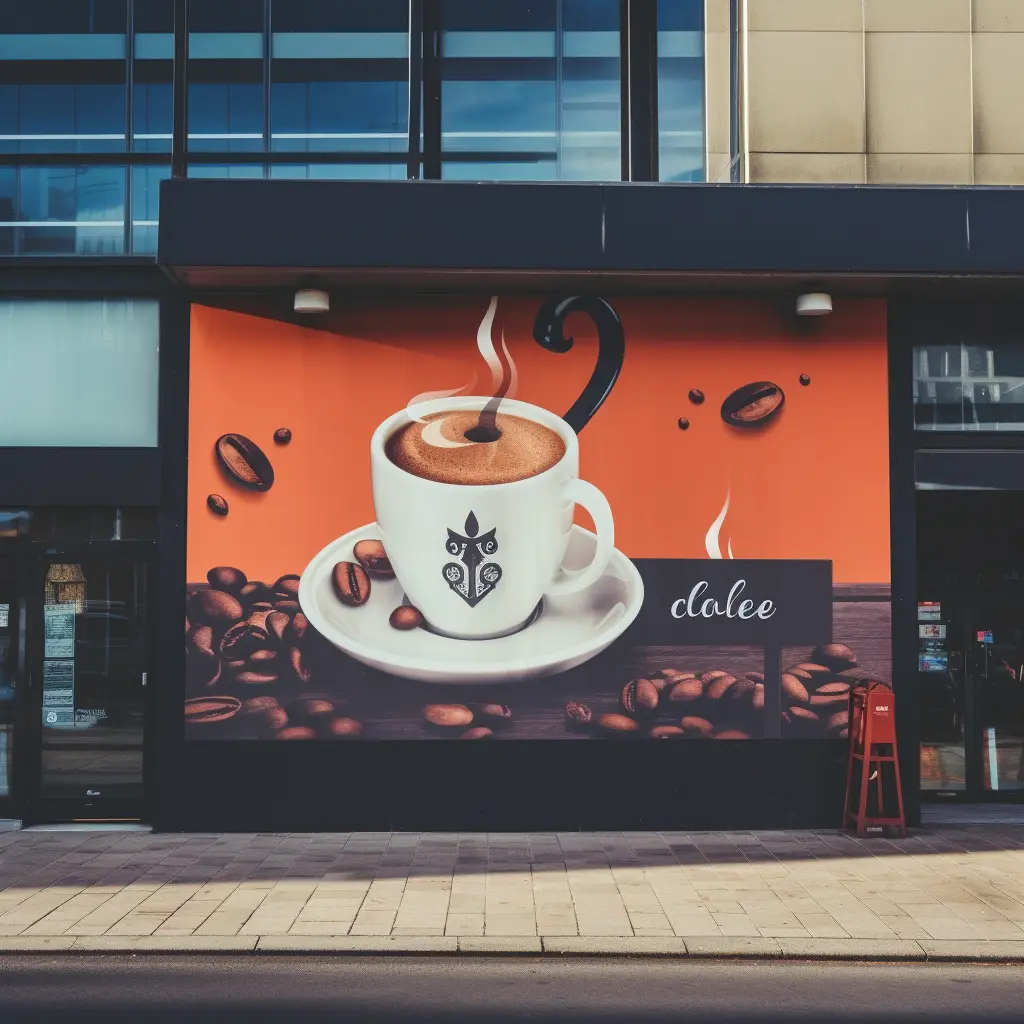 Vinyl banner outside a coffee shop